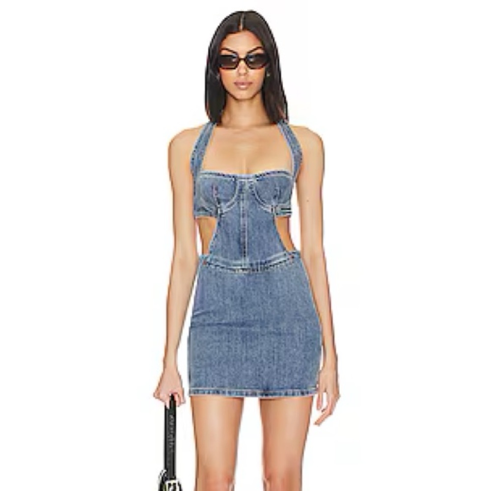 superdown Tien Mini Dress Denim Halter size M